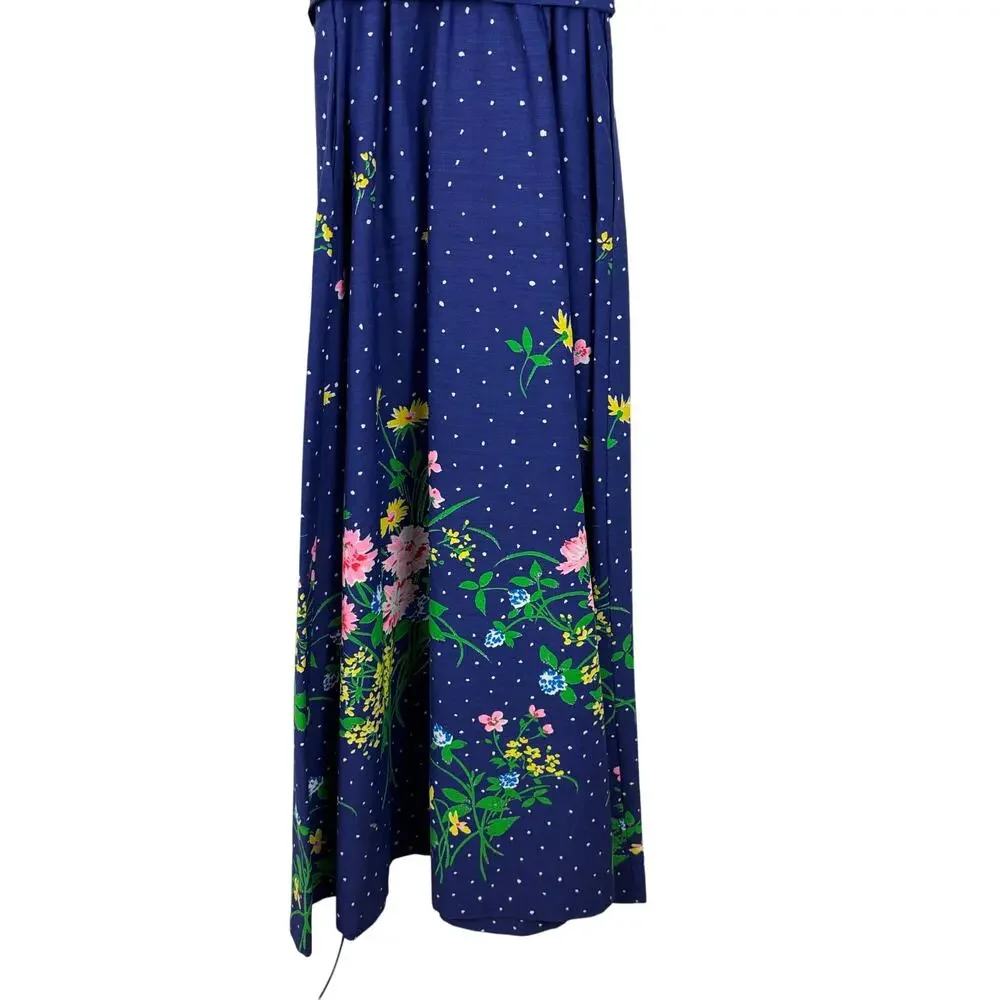 Vintage Chiha Blue Floral Midi Maxi Dress USA polyester/cotton 8 (see measures)